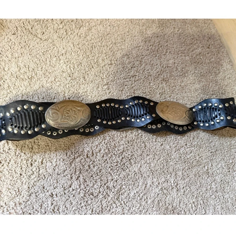 Women's Genuine Leather Conch Belt Western Medium/Large Black